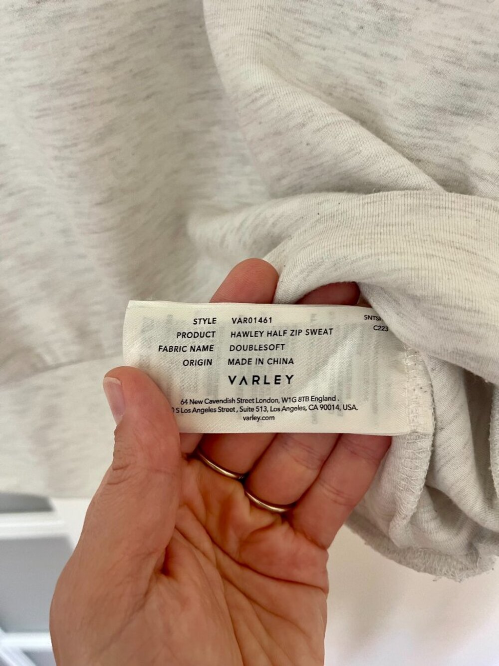 Varley Hawley Half-Zip Sweat - Ivory Marl - Picture 8 of 8